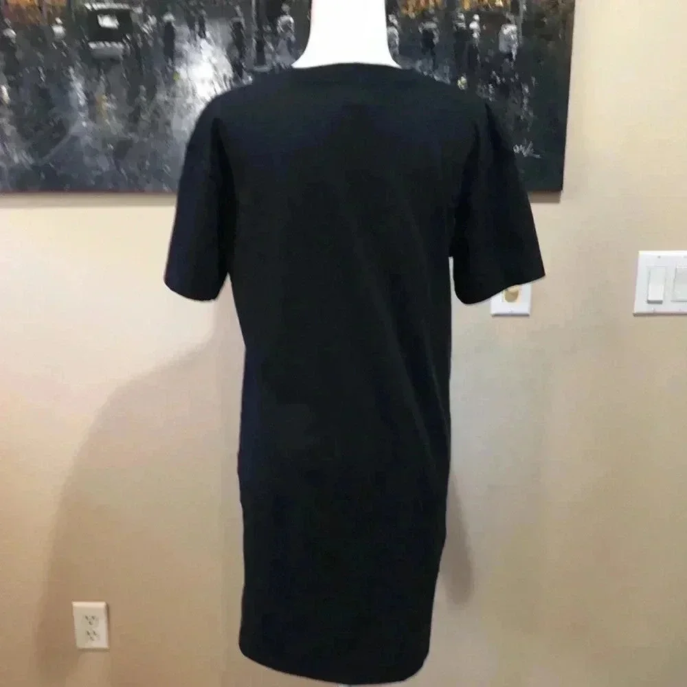 Madewell 100% Cotton Crew Neck Black Short Sleeved Boyfriend Tee Shirt Dress- M